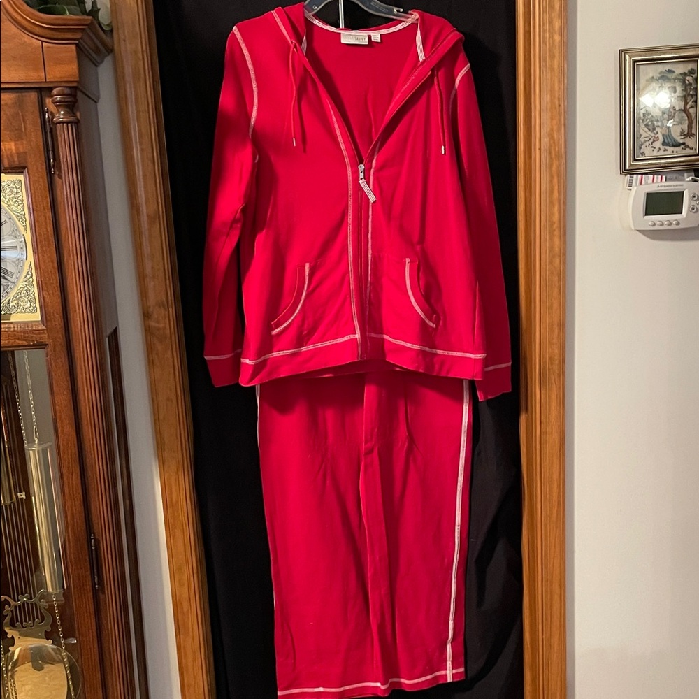 Stylish Red Track Suit with White Accents